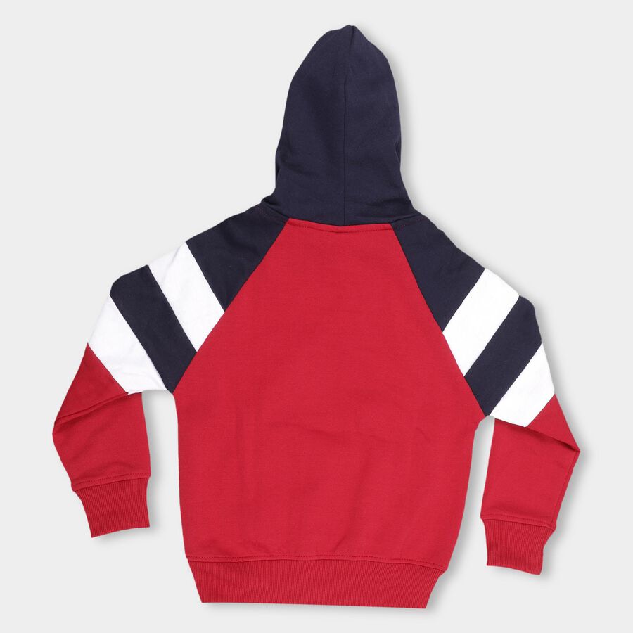 Boys Rich Maroon Hoodie Neck Graphic Sweatshirt, मरून, large image number null