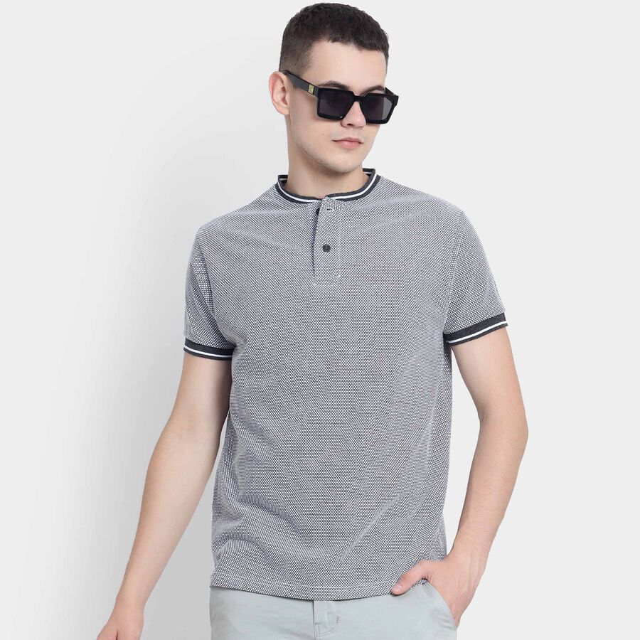 Solid Henley T-Shirt, Dark Grey, large image number null