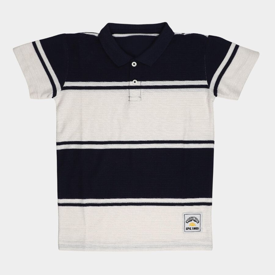 Boys' Navy Blue Round Neck Casual Half Sleeves T-Shirt, नेवी ब्लू, large