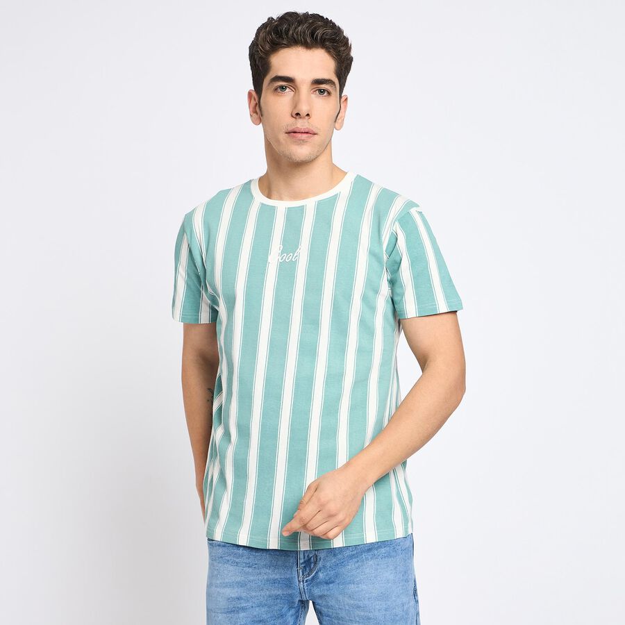 Men's 100% Cotton Round Neck Half Sleeves T-Shirt, Sky Blue, large