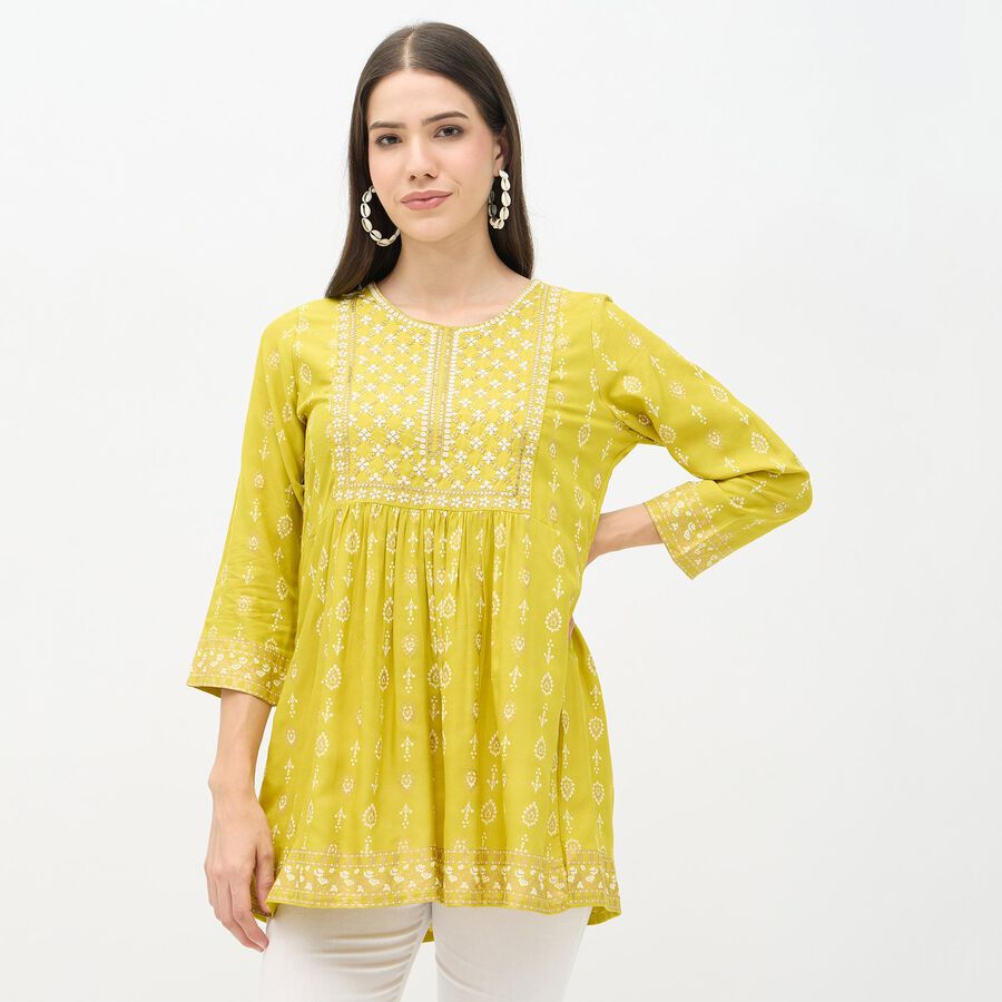 Women's Light Sage Green Round Neck Straight Kurti, हल्का हरा, large