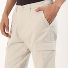 Men's Beige Slim Fit Cargo Pants, Silver, small