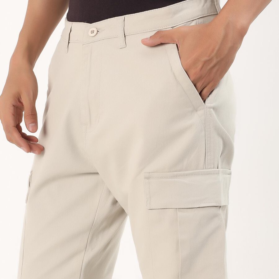 Men's Beige Slim Fit Cargo Pants, Silver, large