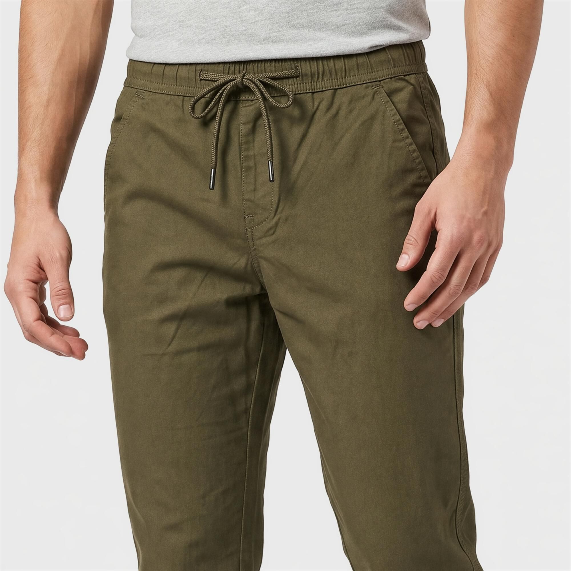 Driftwood Men's Olive Green Slim Fit Drawstring Chino Trousers