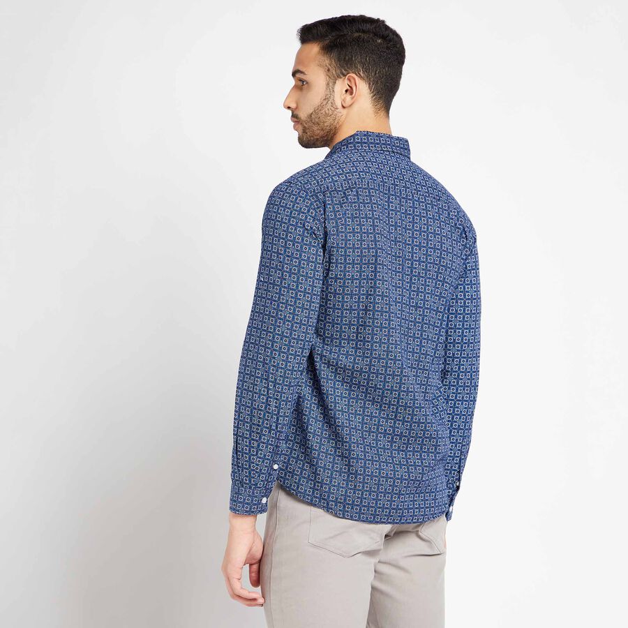 Cotton Printed Casual Shirt, Navy Blue, large image number null