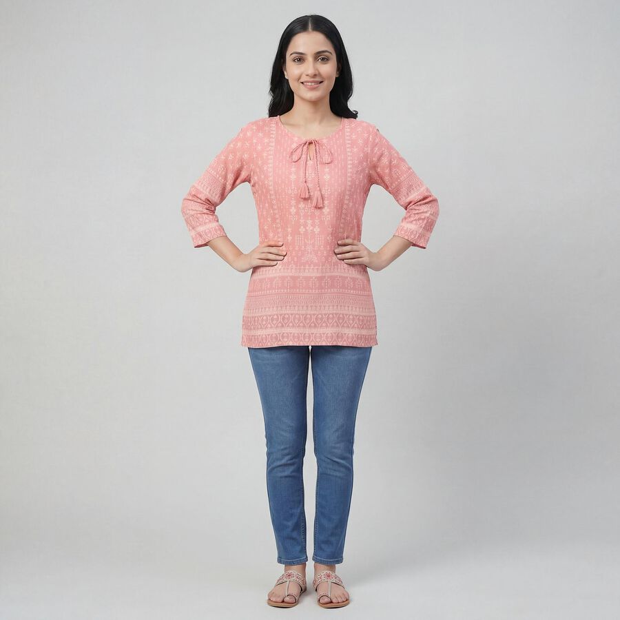 Women's Purple Notch Neck Printed Kurti, Purple, large