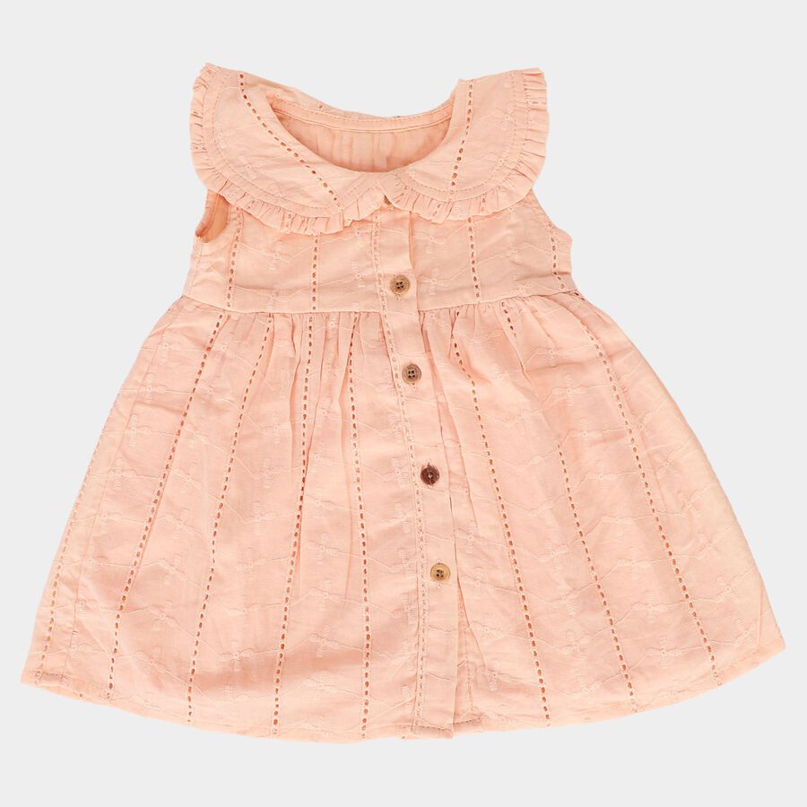 Infants' Peach Sleeveless Fit and Flare Ruffled Collar Frock, Peach, large