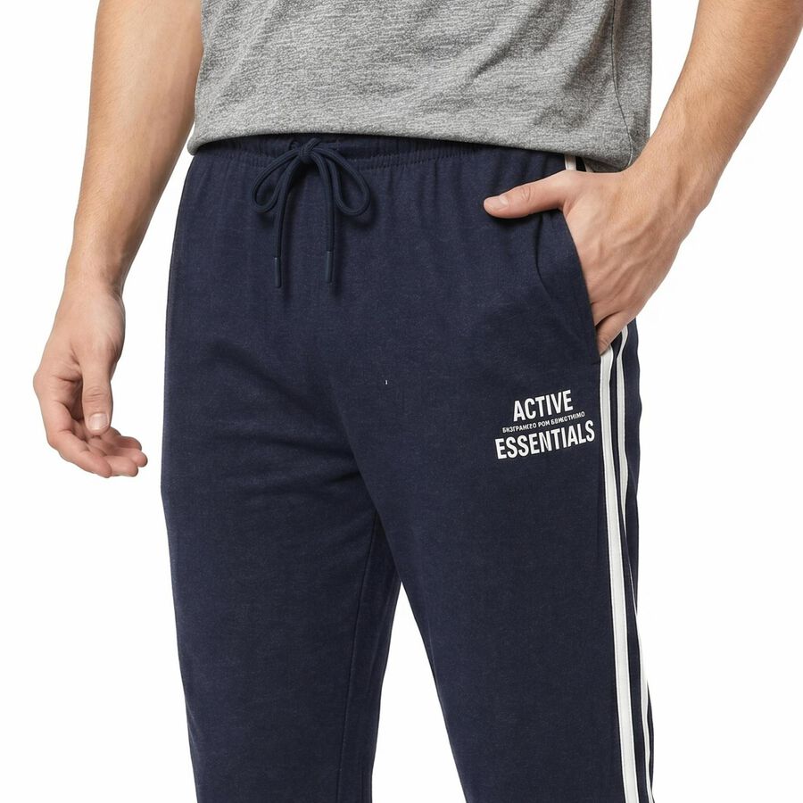 Men's Blue Regular Fit Side-Striped Track Pants, मध्यम नीला, large