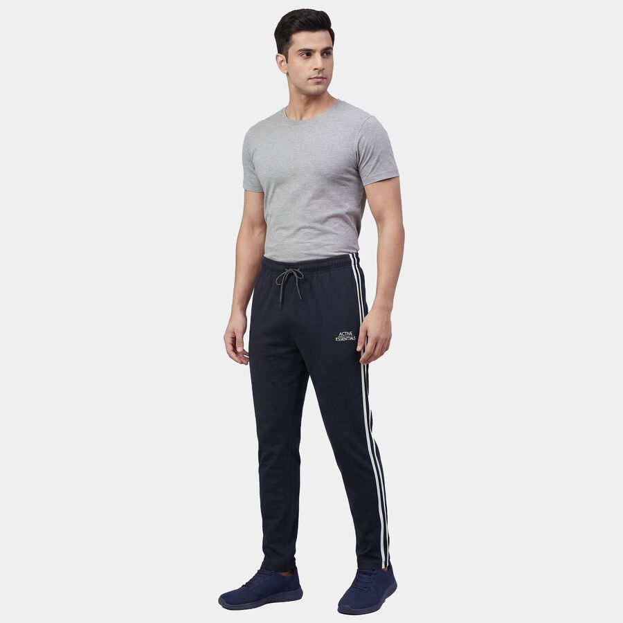 Men's Navy Blue Regular Fit Cuffed Track Pants, नेवी ब्लू, large