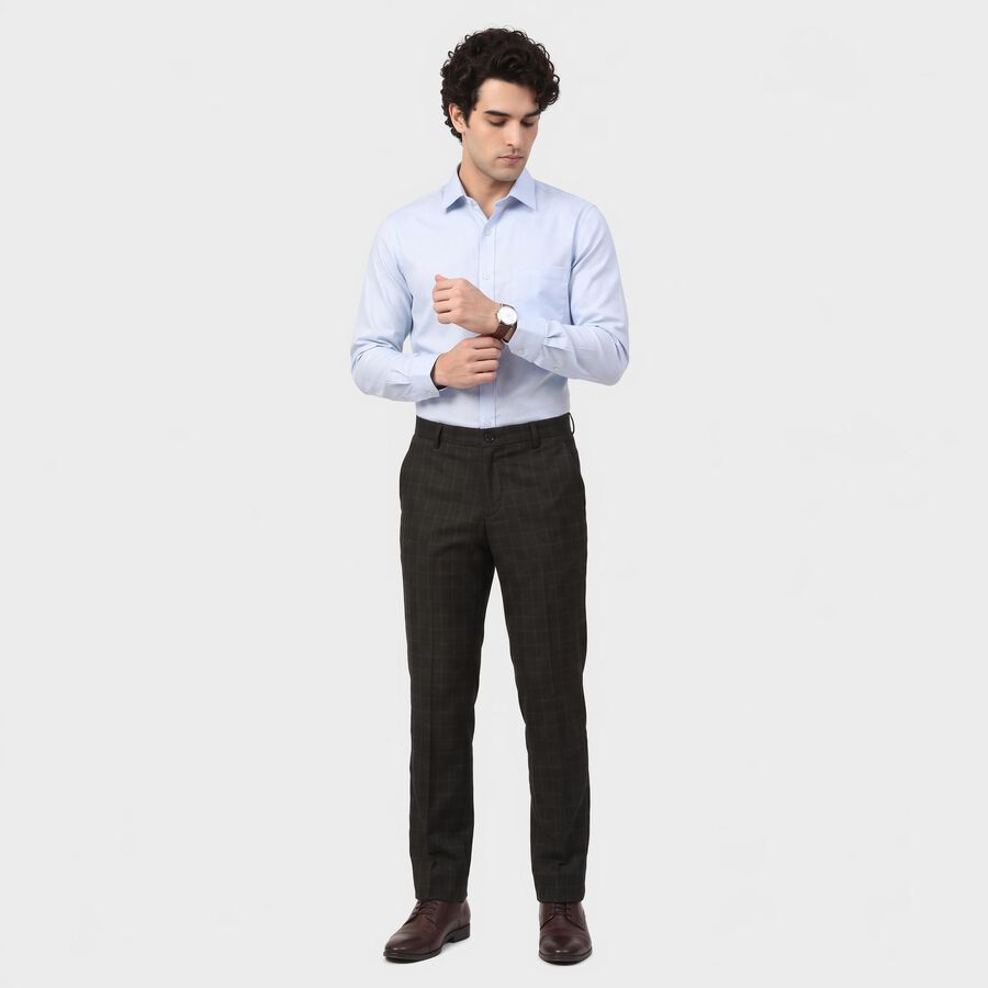 Men's Black Slim Fit Checked Formal Trousers, Black, large