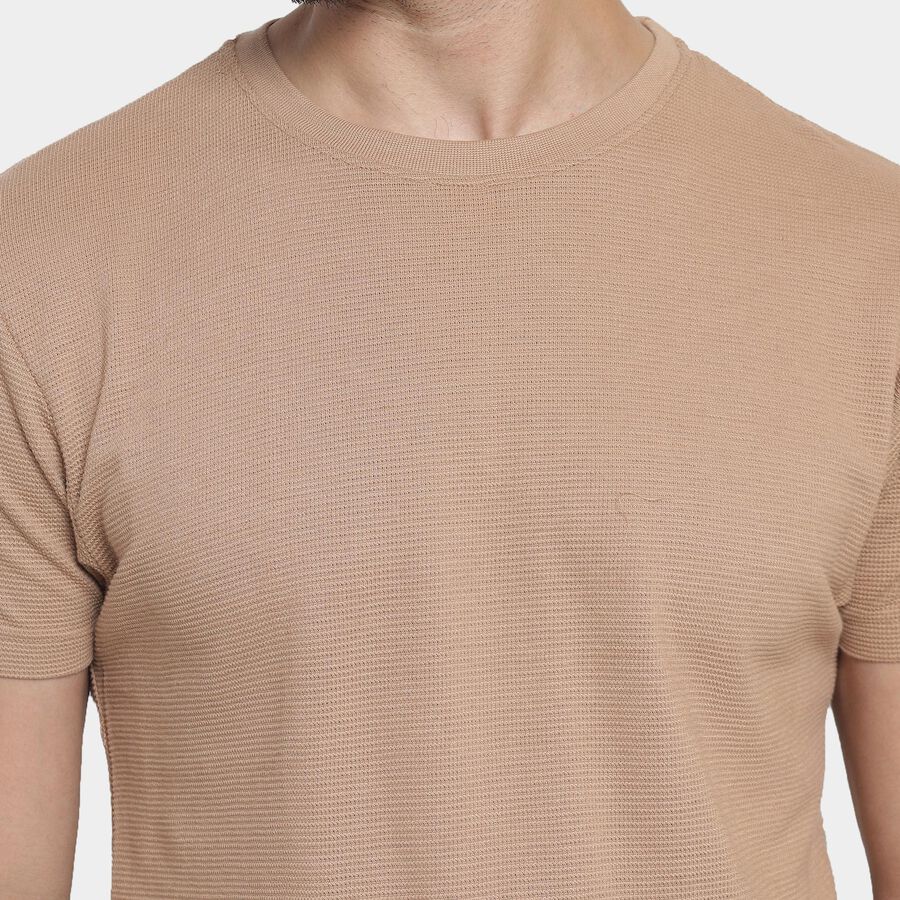 Men's Round Neck Half Sleeves T-Shirt , Beige, large image number null