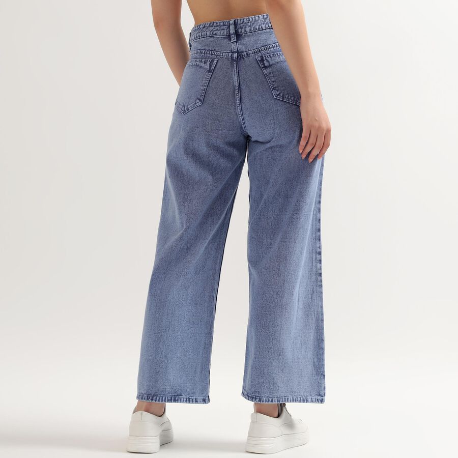 Ladies' 100% Cotton Jeans , मध्यम नीला, large image number null