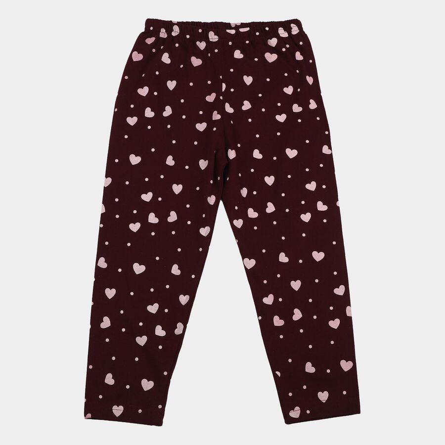 Girls Wine Straight Fit Heart Printed Pyjama, वाइन, large