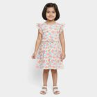 Girls' Pink Floral Printed Ruffled Sleeve Frock, Pink, small