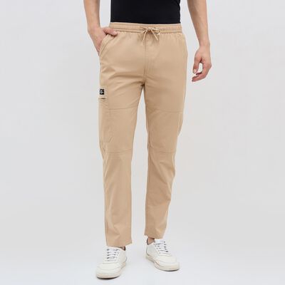 Men's 100% Cotton Track Pants, Beige Men's 100% Cotton Track Pants