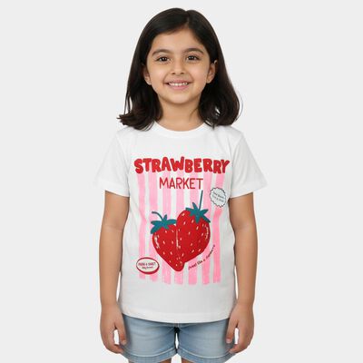 Girls White Crew Neck Regular T-Shirt