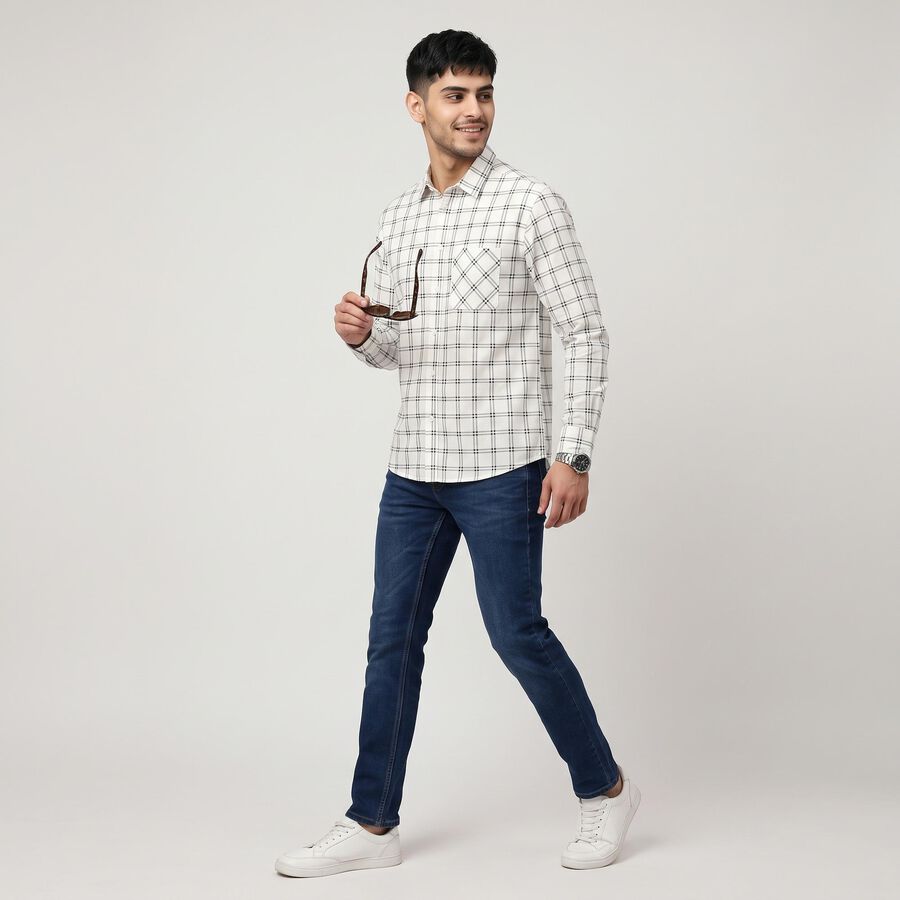 Men's White Cotton Long Sleeves Spread Collar Shirt, White, large