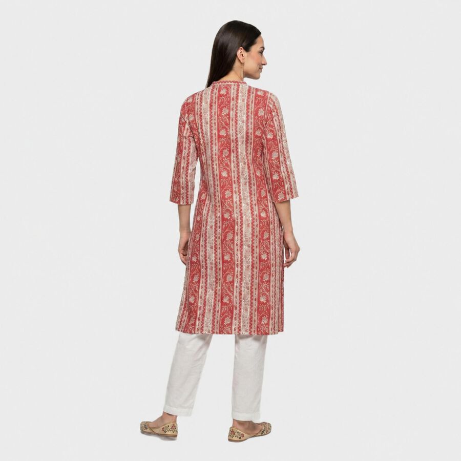 Women's Pink Band Collar Printed Straight Kurta, गुलाबी, large