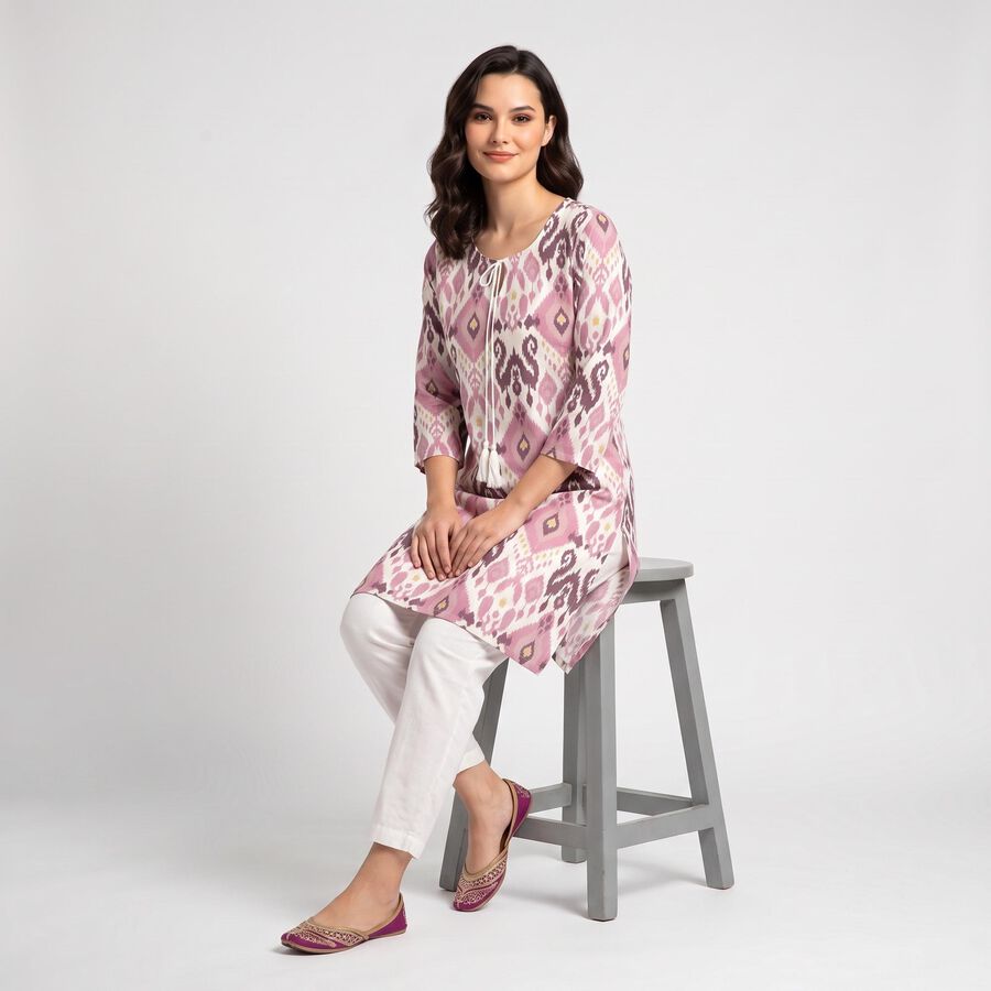 Women's Lilac Round Neck Printed Kurta, Lilac, large