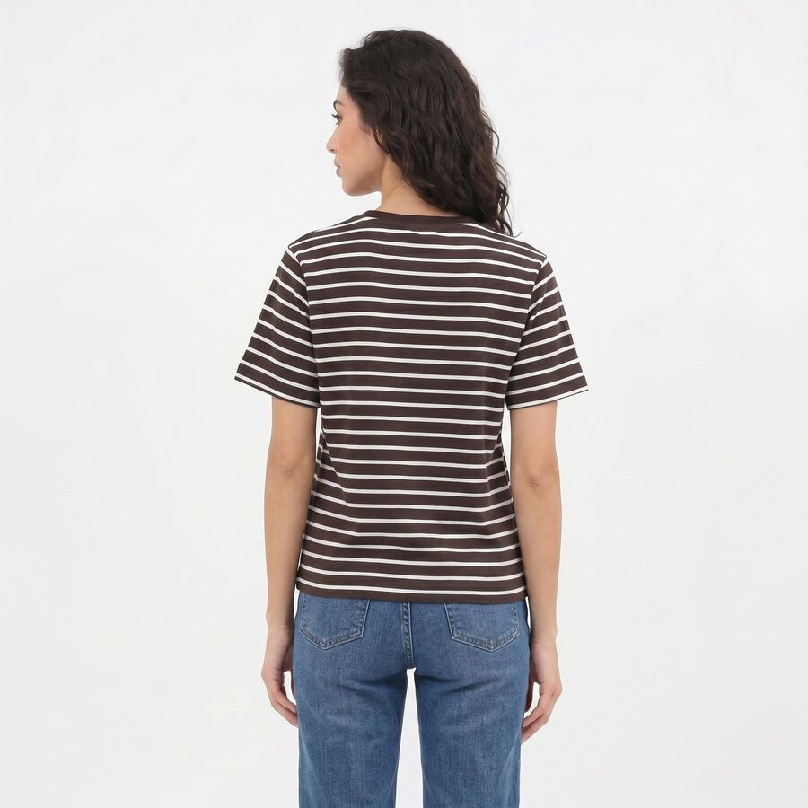 Women's Brown Round Neck Regular T-Shirt, भूरा, large