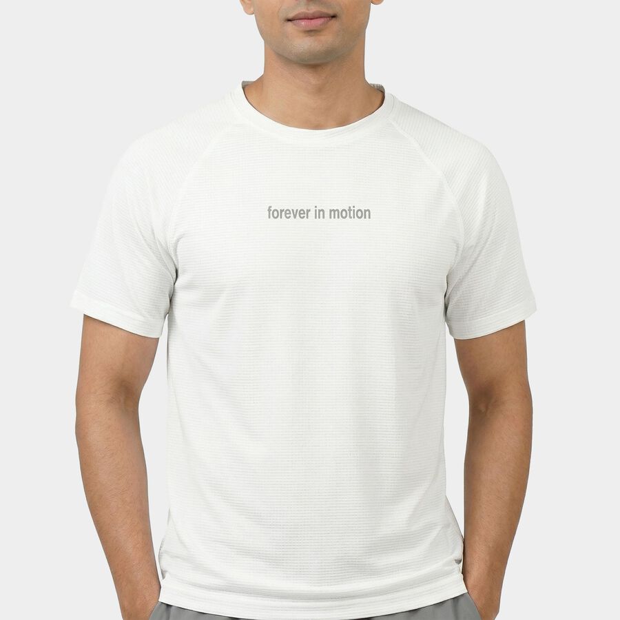 Men's White Round Neck Athleisure T-Shirt, White, large