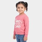 Girls Pink Crew Neck Graphic Print Sweatshirt, Pink, small