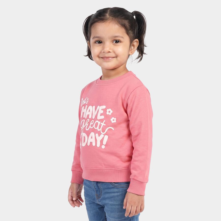 Girls Pink Crew Neck Graphic Print Sweatshirt, Pink, large