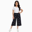 Girls' Black Butterfly Print Elastic Waist Cotton Blend Capri, Navy Blue, small image number null