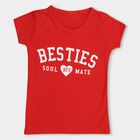 Girls Bright Cherry Red Cotton Blend Crew Neck Short Sleeve T-Shirt, Red, small image number null