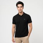 Men's Black Cotton Polo Neck T-Shirt, काला, small