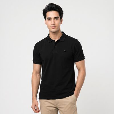 Men's Black Cotton Polo Neck T-Shirt