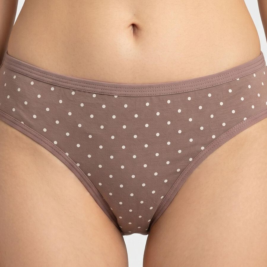 Women's Brown Regular Fit Polka Dot Brief Panty, Brown, large