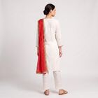 Women's Off White Round Neck Embroidered Straight Kurta, ऑफ व्हाइट, small