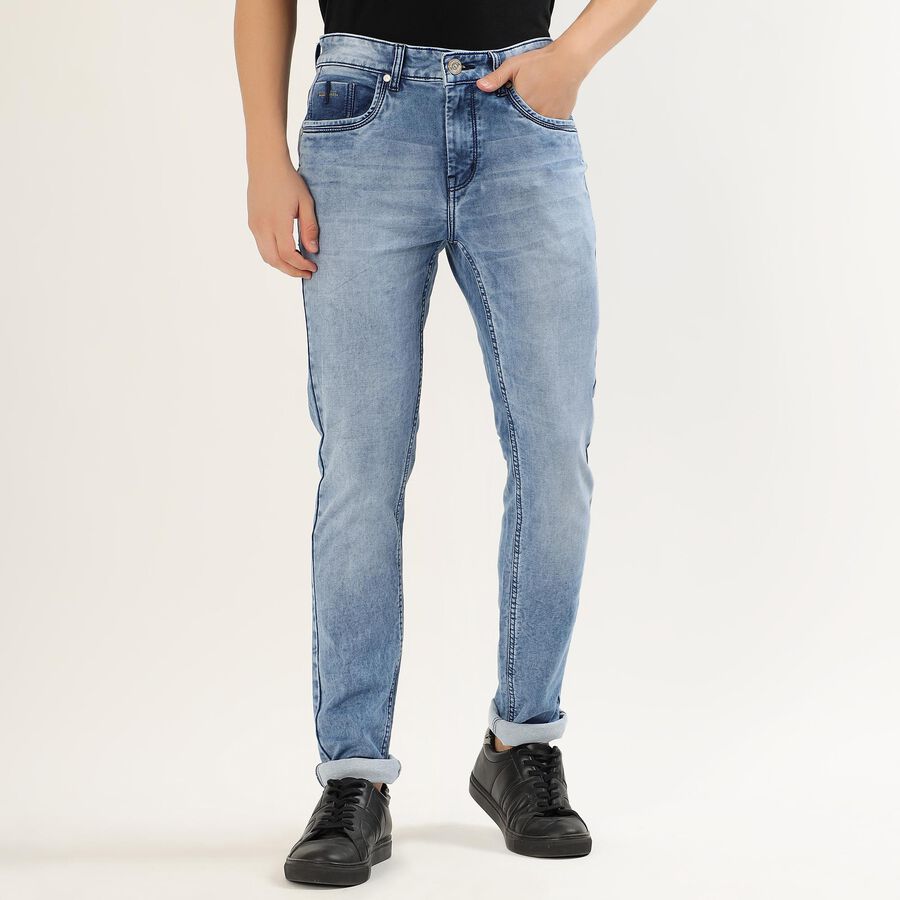 Men's Light Blue Skinny Fit Jeans, मध्यम नीला, large image number null