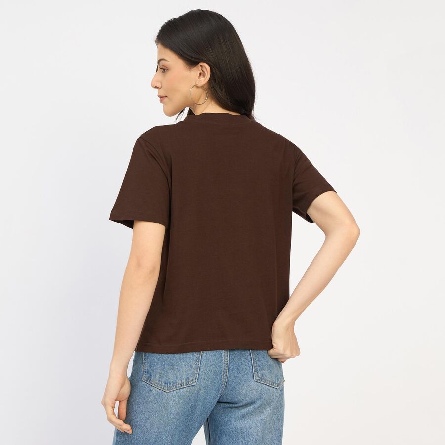 Ladies' 100% Cotton Round Neck T-Shirt, Brown, large