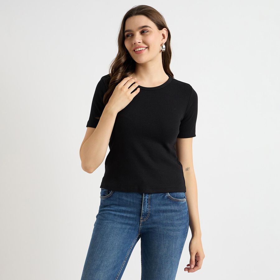 Ladies' Round Neck T-Shirt, Black, large image number null