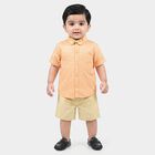 Infants' Peach 100% Cotton Collar Neck Textured Baba Suit, Peach, small