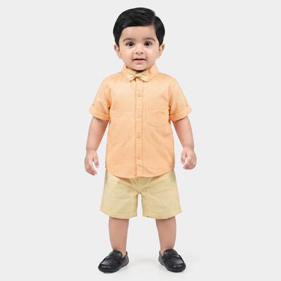 Infants' Peach 100% Cotton Collar Neck Textured Baba Suit