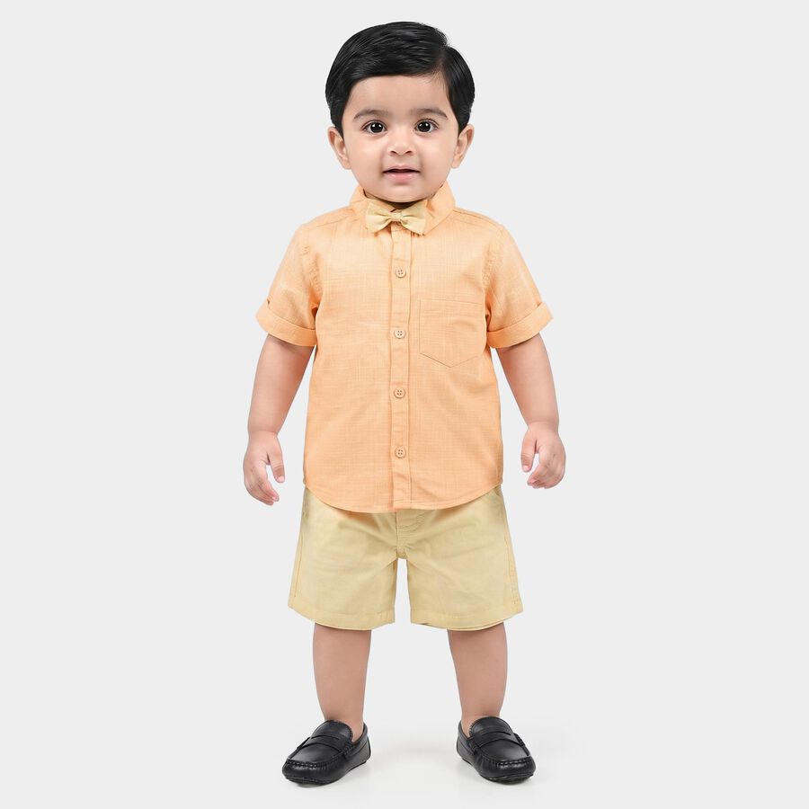 Infants' Peach 100% Cotton Collar Neck Textured Baba Suit, Peach, large