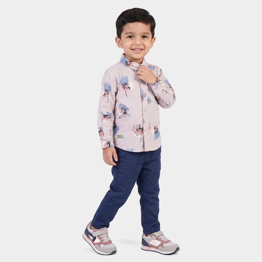 Boys Pink Cotton Long Sleeve Collar Shirt, Pink, large