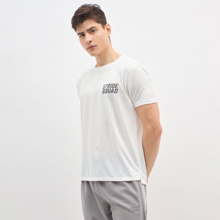 Men's Bright Eggshell White Crew Neck Athleisure T-Shirt, ऑफ व्हाइट, large