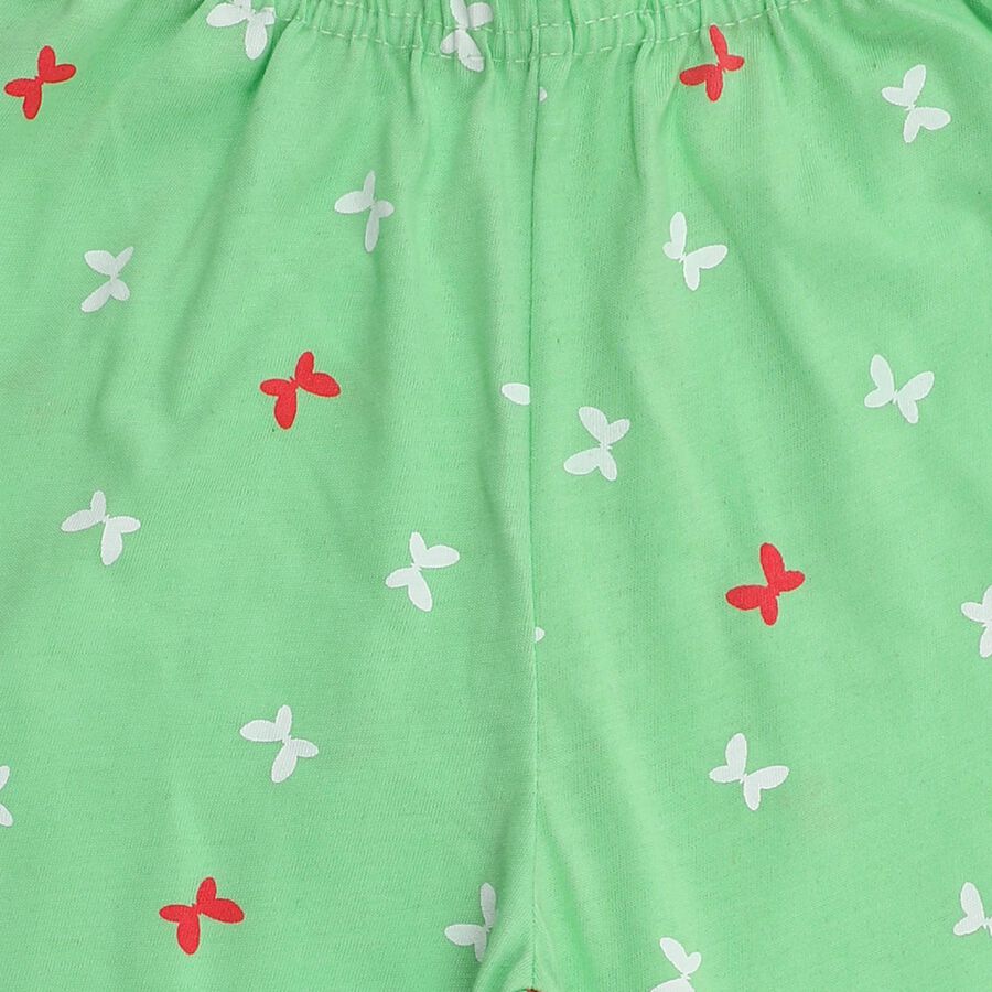 Girls' Light Mint Green Butterfly Printed Cotton Blend Pyjama, हल्का हरा, large image number null