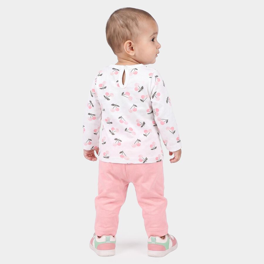 Infants Pink and White Cotton Round Neck Lounge Set Hipster Set, Pink, large