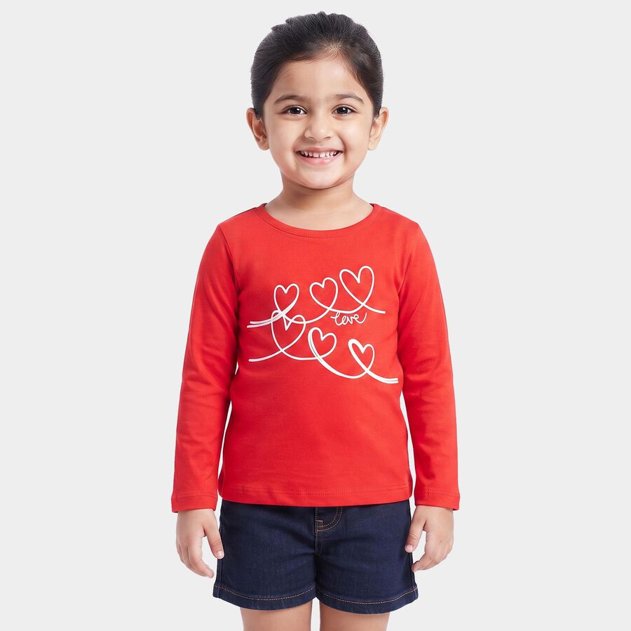 Girls Red Round Neck Regular Top, Red, large