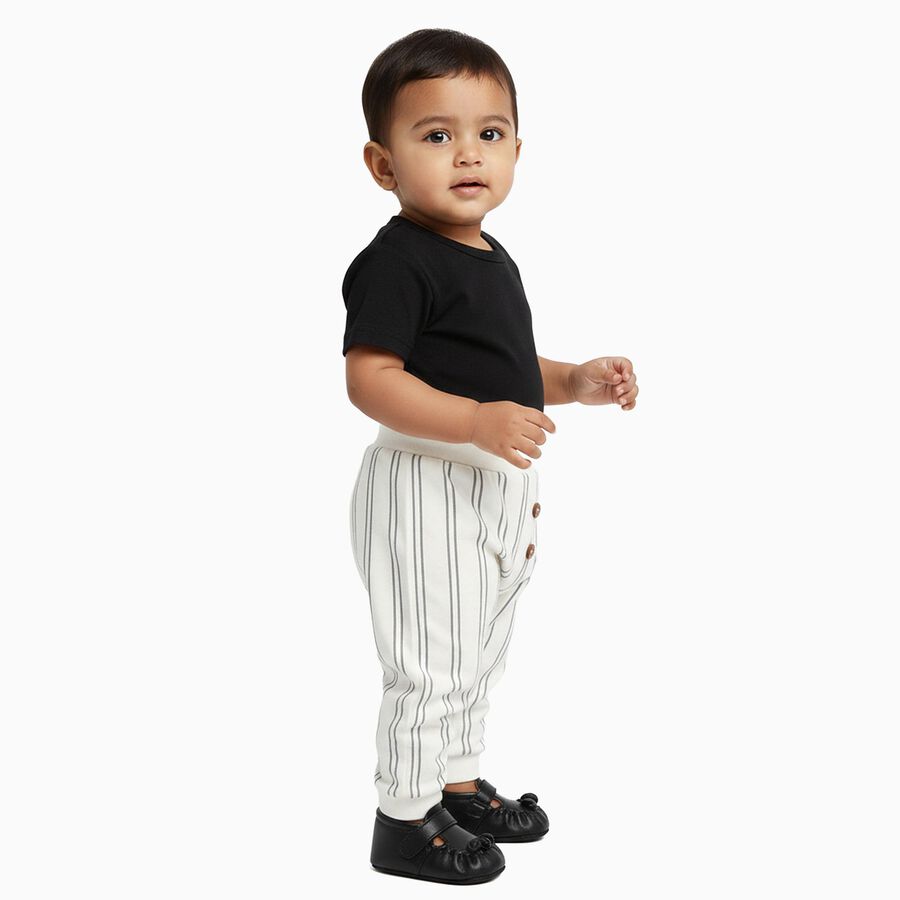 Infants White Striped Cotton Elastic Waist Pyjama, ऑफ व्हाइट, large image number null
