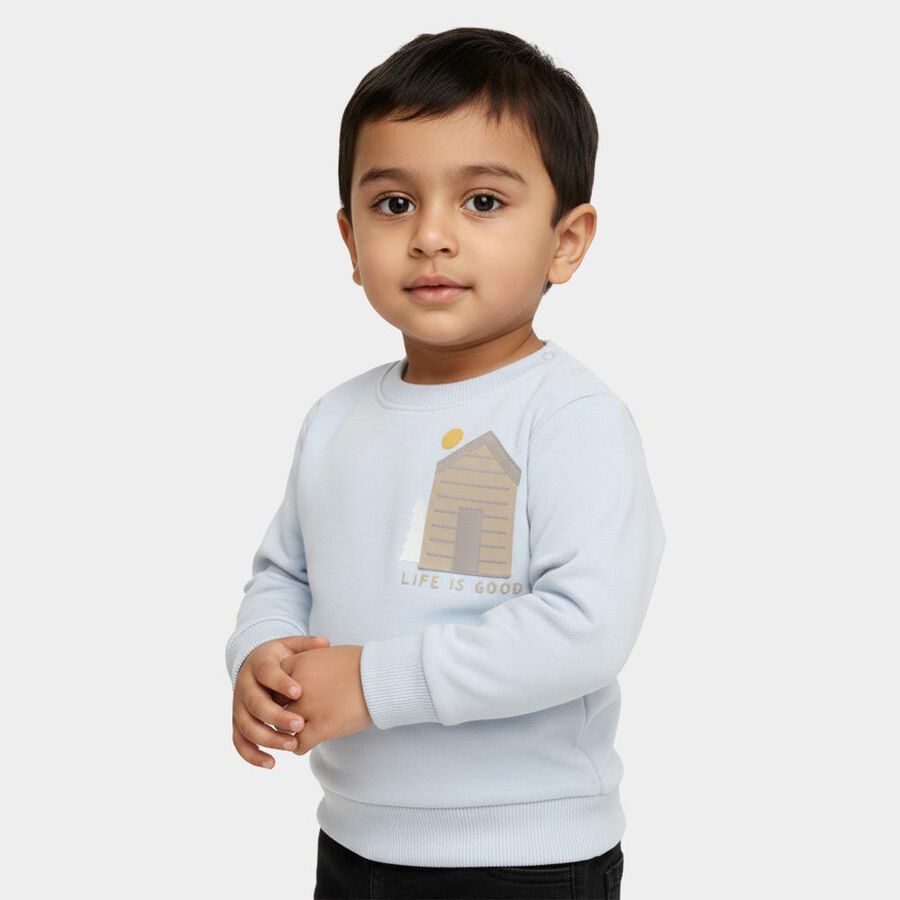 Infants Light Powder Blue Cotton Round Neck Casual T-Shirt, Light Blue, large image number null