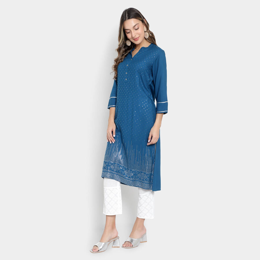 3/4Th Sleeves Straight Kurta, Mid Blue, large image number null