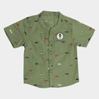 Infants Olive Green Cotton Half Sleeve Classic Collar Military Shirt, Olive, small