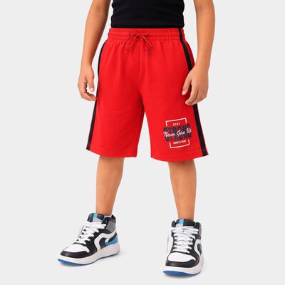 Boys Red Regular Fit Athletic Bermuda Shorts