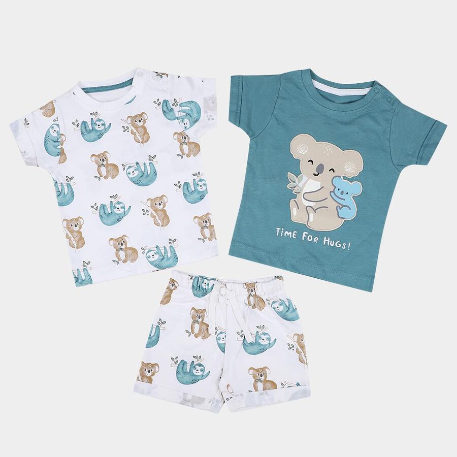 Infants' Teal Cotton Round Neck Graphic Baba Suit, Teal Blue, large